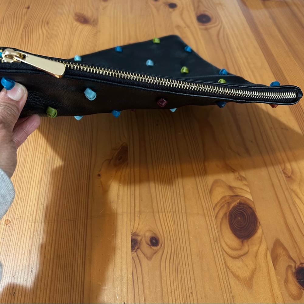 Multicolor Studded Black Leather Clutch - Picture 5 of 11